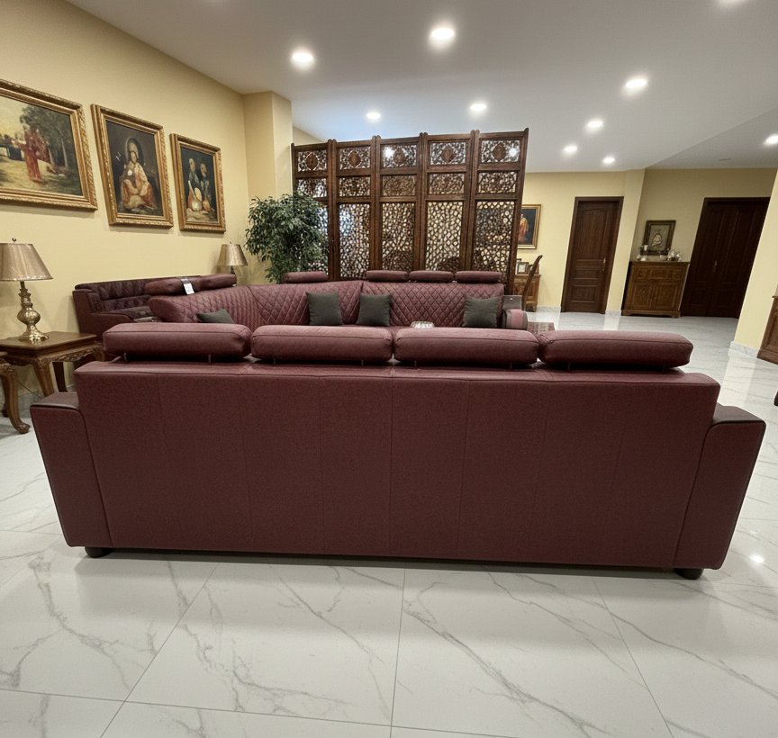 Luxury Maroon L-Shaped Sofa with Quilted Backrest & Adjustable Headrests - Image 2